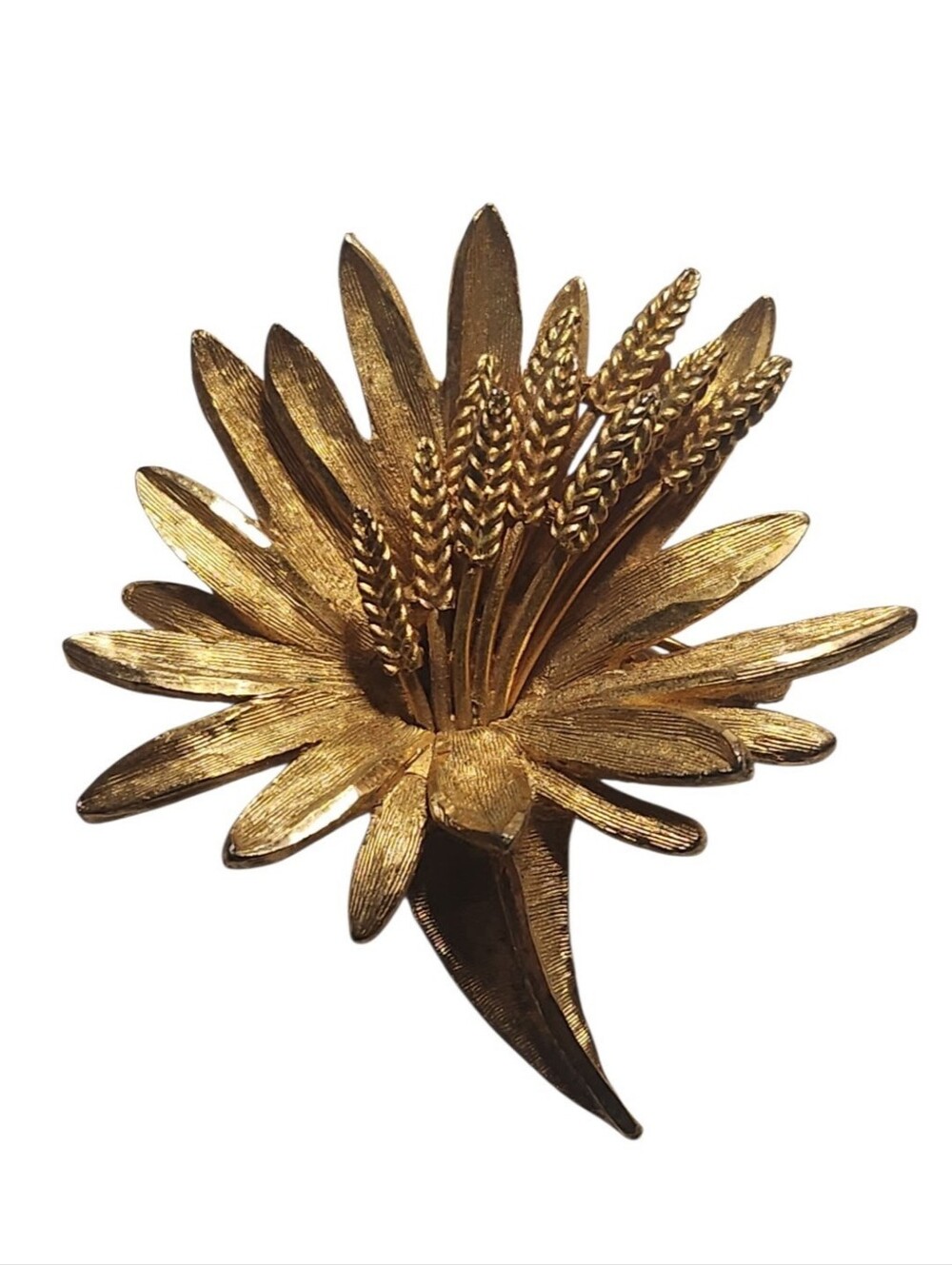 Vintage Coro Gold-Tone Wheat Sheaf Botanical Leaf Brooch Mid-Century